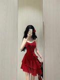 Niulatu A line Spaghetti Straps Red Short Ruffles Skirt Birthday Dresses Birthday Outfits SD1177
