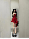 Niulatu A line Spaghetti Straps Red Short Ruffles Skirt Birthday Dresses Birthday Outfits SD1177