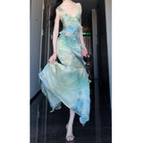 Niulatu Sheath Straps Green Floral Beach Dress Women's Vacation Dresses Birthday Dress SD1178