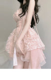 Niulatu A line Spaghetti Straps Pink Chiffon Short Birthday Dresses Birthday Outfits SD1183