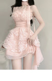 Niulatu A line Spaghetti Straps Pink Chiffon Short Birthday Dresses Birthday Outfits SD1183