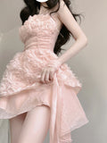 Niulatu A line Spaghetti Straps Pink Chiffon Short Birthday Dresses Birthday Outfits SD1183