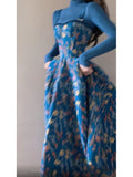 Niulatu A line Spaghetti Straps Royal Blue Floral Long Birthday Dresses Prom Dress Birthday Outfits SD1187