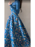Niulatu A line Spaghetti Straps Royal Blue Floral Long Birthday Dresses Prom Dress Birthday Outfits SD1187