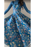 Niulatu A line Spaghetti Straps Royal Blue Floral Long Birthday Dresses Prom Dress Birthday Outfits SD1187