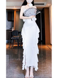 Niulatu Sheath Spaghetti Straps White Long Birthday Dresses Prom Dress Birthday Outfits SD1190
