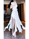 Niulatu Sheath Spaghetti Straps White Long Birthday Dresses Prom Dress Birthday Outfits SD1190
