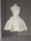 Niulatu Ball Gown Straps White Satin Homecoming Dresses Birthday Dress Birthday Outfits SD1191