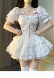 Niulatu Ball Gown Short Sleeves White Lace Lolita Dresses Party Dress Birthday Outfits SD1192