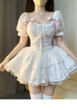 Niulatu Ball Gown Short Sleeves White Lace Lolita Dresses Party Dress Birthday Outfits SD1192