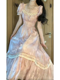 Niulatu A line Square Neckline Pink Lace Long Prom Dresses Night Dress Birthday Outfits SD1193