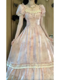 Niulatu A line Square Neckline Pink Lace Long Prom Dresses Night Dress Birthday Outfits SD1193