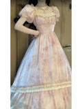 Niulatu A line Square Neckline Pink Lace Long Prom Dresses Night Dress Birthday Outfits SD1193