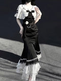Niulatu A line Black Satin Long Prom Dresses Night Lolita Dress Birthday Outfits SD1195
