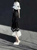 Niulatu A line Black Satin Long Prom Dresses Night Lolita Dress Birthday Outfits SD1195