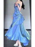 Niulatu Mermaid Spaghetti Straps Blue Long Prom Dresses Night Dress Birthday Outfits SD1199