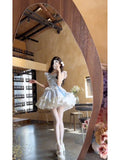 Niulatu Ball Gown Square Neckline Short Tulle Blue Lolita Dresses Party Dress Birthday Outfits SD1200