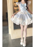 Niulatu Ball Gown Square Neckline Short Tulle Blue Lolita Dresses Party Dress Birthday Outfits SD1200