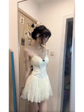 Niulatu A line Spaghetti Straps White Lace Short 2 Pieces Dresses Party Dress Birthday Outfits SD1201