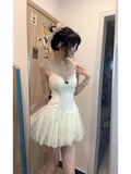 Niulatu A line Spaghetti Straps White Lace Short 2 Pieces Dresses Party Dress Birthday Outfits SD1201