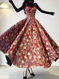 Niulatu A line Spaghetti Straps Red Floral Long Birthday Dresses Prom Dress Birthday Outfits SD1203