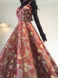 Niulatu A line Spaghetti Straps Red Floral Long Birthday Dresses Prom Dress Birthday Outfits SD1203