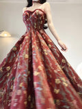 Niulatu A line Spaghetti Straps Red Floral Long Birthday Dresses Prom Dress Birthday Outfits SD1203