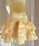 Niulatu Sheath Strapless Yellow Lace Vacation Dress Short Birthday Dresses SD120
