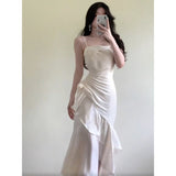 Niulatu Mermaid Spaghetti Straps White Long Prom Dresses Night Dress Birthday Outfits SD1210