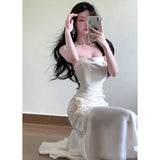 Niulatu Mermaid Spaghetti Straps White Long Prom Dresses Night Dress Birthday Outfits SD1210