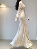Niulatu Mermaid V Neckline Long Sleeves White Prom Dresses Night Dress Birthday Outfits SD1211