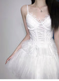 Niulatu A Line Spaghetti Straps White Lace Party Dress Birthday Dresses Birthday Outfits SD1216