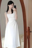 Niulatu A Line Square Neckline White Holiday Dresses Night Dress Birthday Outfits SD1219