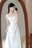 Niulatu A Line Square Neckline White Holiday Dresses Night Dress Birthday Outfits SD1219