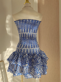Niulatu Sheath Strapless Royal Blue Lace Vacation Dress Short Birthday Dresses SD121