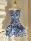 Niulatu Sheath Strapless Royal Blue Lace Vacation Dress Short Birthday Dresses SD121