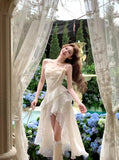 Niulatu High Low Spaghetti Straps Ivory Holiday Dresses Night Dress Birthday Outfits SD1221