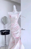 Niulatu Mermaid Spaghetti Straps Pink Satin Prom Dresses Night Dress Birthday Outfits SD1222