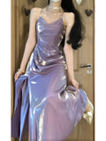 Niulatu A line Spaghetti Straps Grape Women's Beach Dress Slit Vacation Dresses Birthday Dress SD1224
