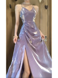 Niulatu A line Spaghetti Straps Grape Women's Beach Dress Slit Vacation Dresses Birthday Dress SD1224