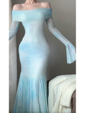 Niulatu Mermaid Off The Shoulder Light Blue Women's Beach Dress Vacation Dresses Birthday Dress SD1225