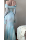 Niulatu Mermaid Off The Shoulder Light Blue Women's Beach Dress Vacation Dresses Birthday Dress SD1225