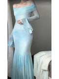 Niulatu Mermaid Off The Shoulder Light Blue Women's Beach Dress Vacation Dresses Birthday Dress SD1225