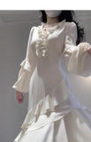 Niulatu Mermaid V Neckline Long Sleeves White Women's Beach Dress Vacation Dresses Birthday Dress SD1226