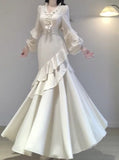 Niulatu Mermaid V Neckline Long Sleeves White Women's Beach Dress Vacation Dresses Birthday Dress SD1226