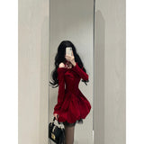 Niulatu Ball Gown Long Sleeves Red Velvet Party Dress Birthday Dresses Birthday Outfits SD1227