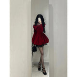Niulatu Ball Gown Long Sleeves Red Velvet Party Dress Birthday Dresses Birthday Outfits SD1227