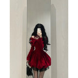 Niulatu Ball Gown Long Sleeves Red Velvet Party Dress Birthday Dresses Birthday Outfits SD1227