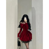 Niulatu Ball Gown Long Sleeves Red Velvet Party Dress Birthday Dresses Birthday Outfits SD1227