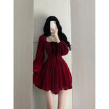 Niulatu A line Square Neckline Long Sleeves Red Velvet Party Dress Birthday Dresses Birthday Outfits SD1228